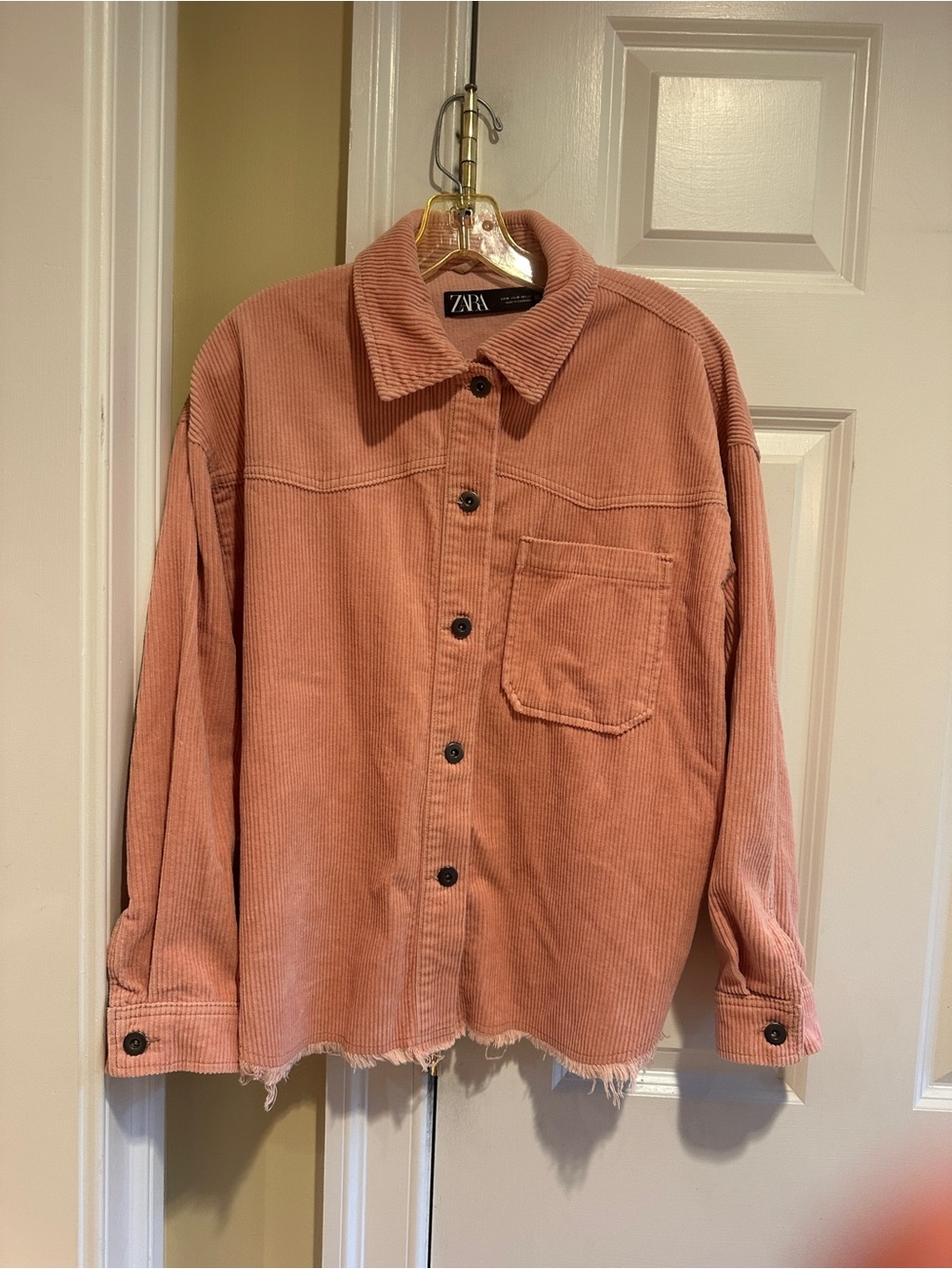 Zara Dusty Rose Corduroy Oversized Shacket Raw Hem Size M